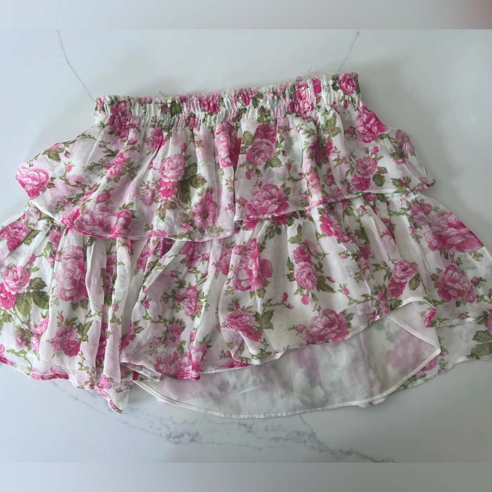 Loveshackfancy silk rose mini skirt